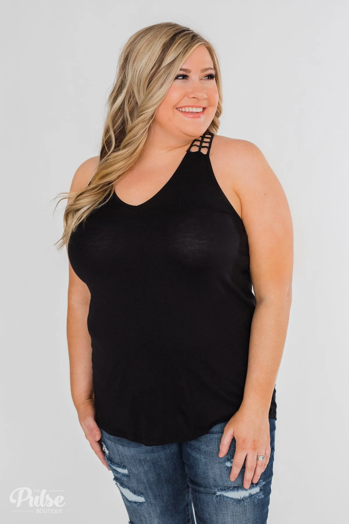 Tell Me Again Crochet Knit Tank Top- Black