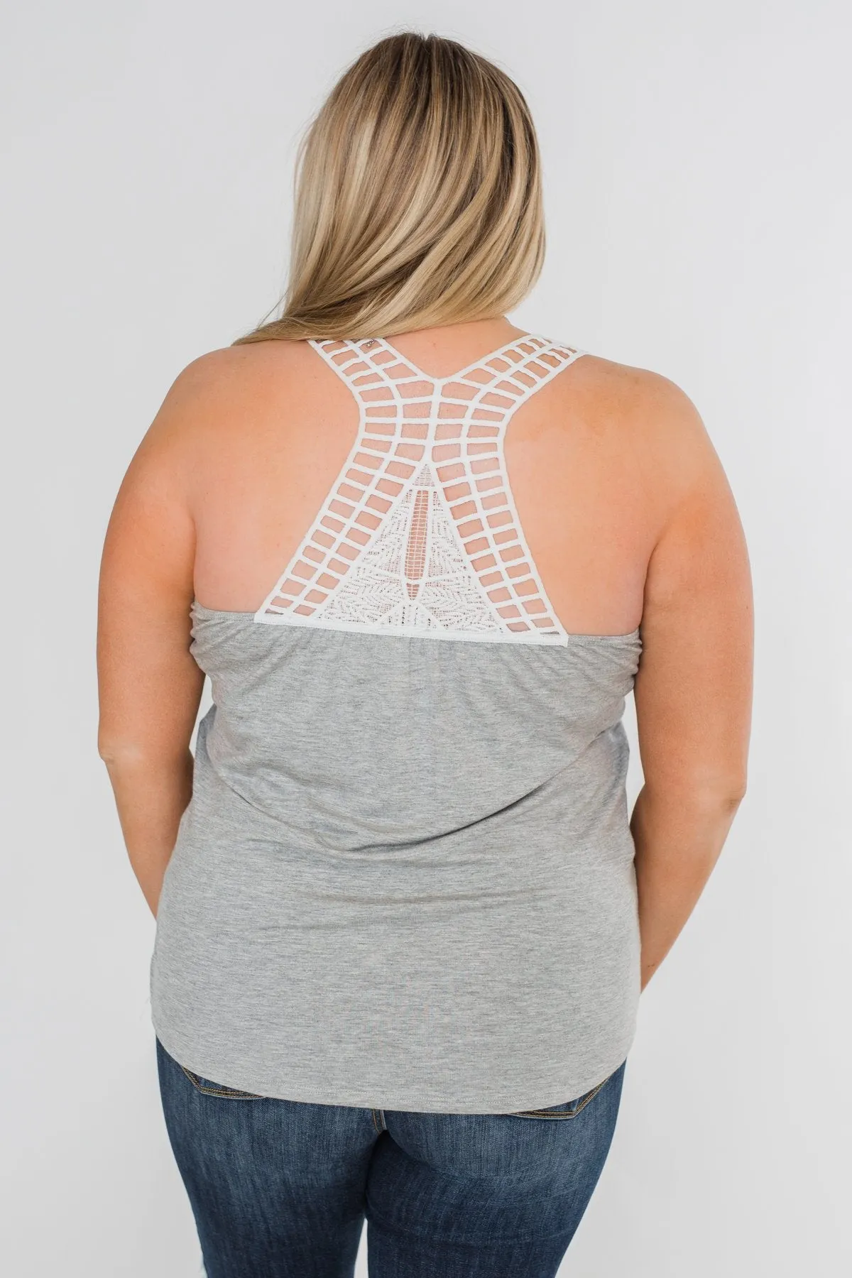 Tell Me Again Crochet Knit Tank Top- Heather Grey
