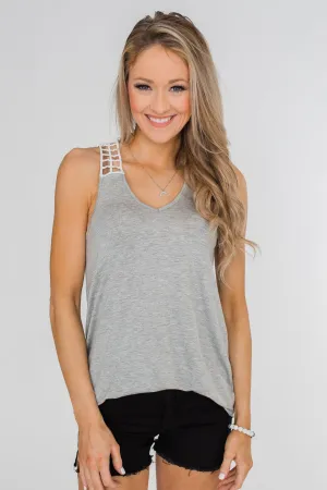 Tell Me Again Crochet Knit Tank Top- Heather Grey