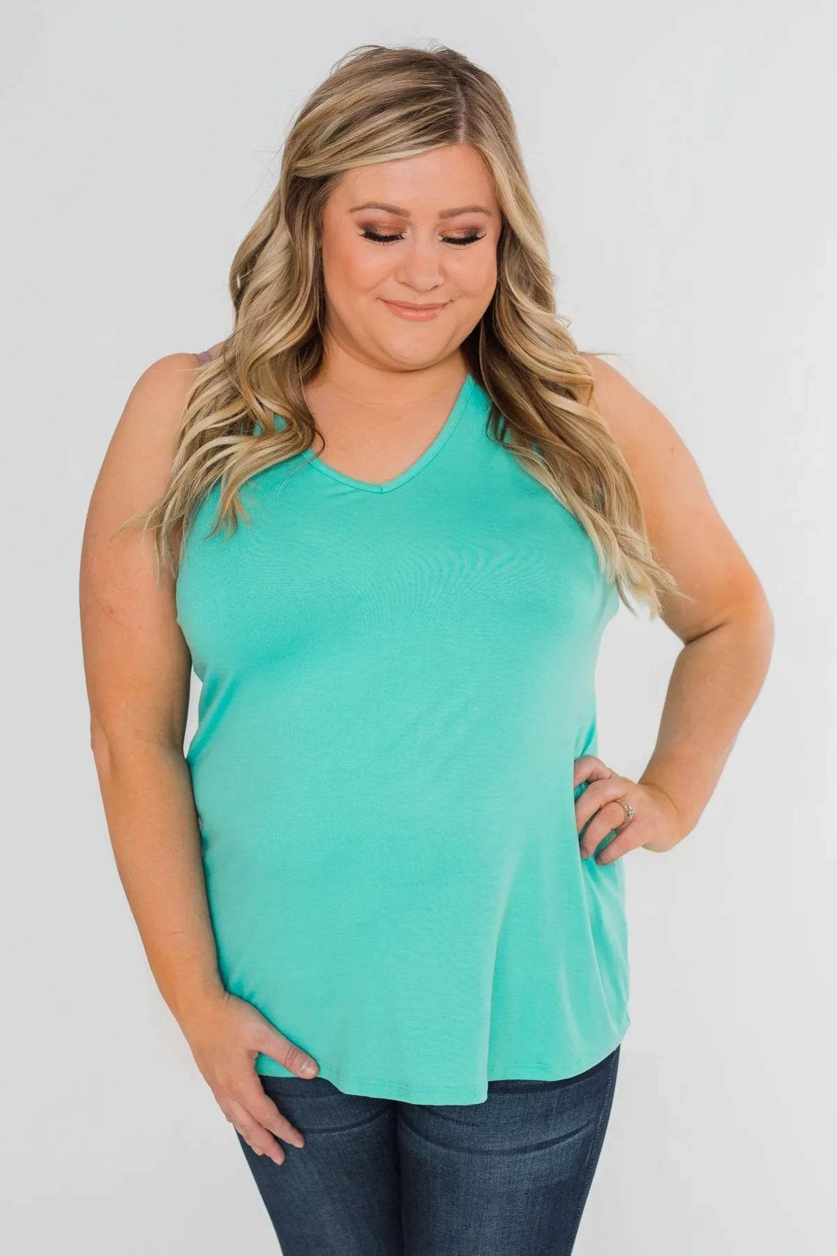 Tell Me Again Crochet Knit Tank Top- Teal