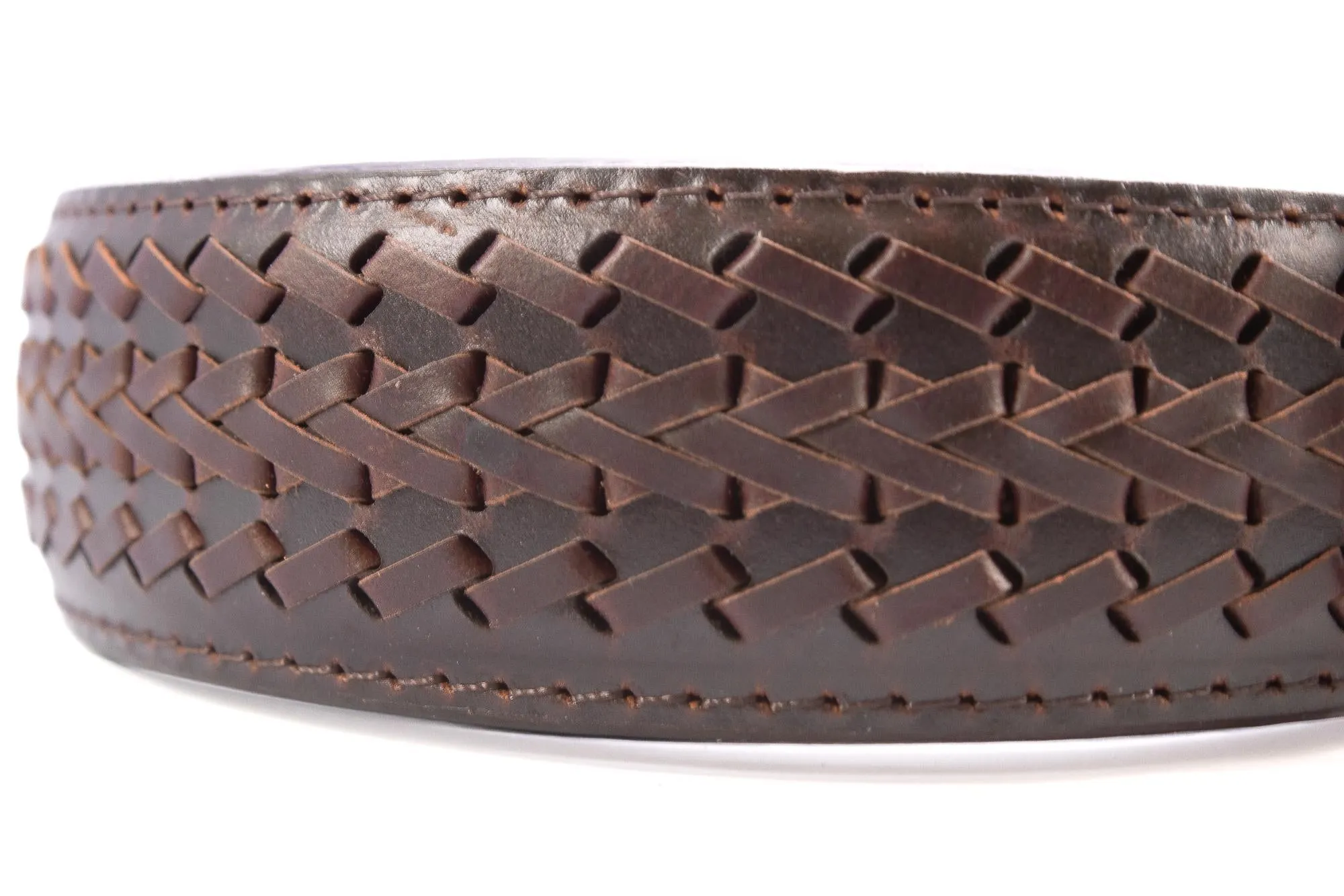 Texas Longhorns Men's Braided Leather Belt. UT Longhorns Gift. Texas Belt. Brown Braided Full Grain Finish With Metal Emblem Conchos.