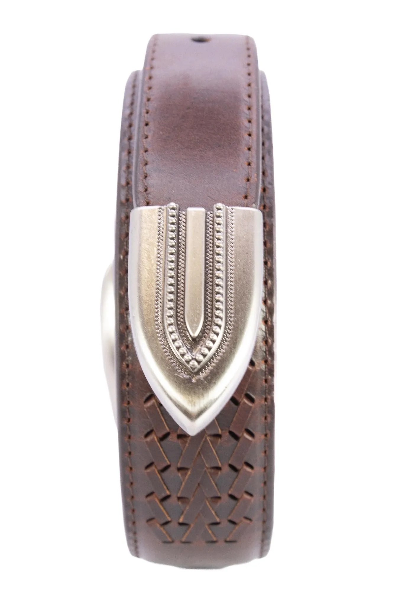 Texas Longhorns Men's Braided Leather Belt. UT Longhorns Gift. Texas Belt. Brown Braided Full Grain Finish With Metal Emblem Conchos.