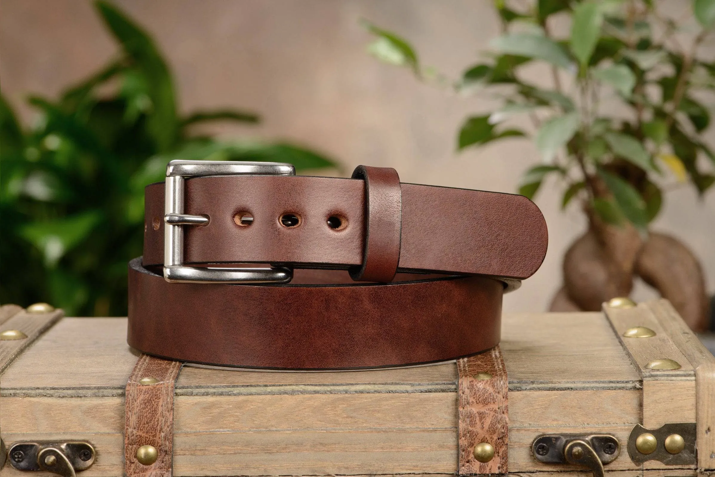 The Eastwood: Men's Brown Non Stitched Leather Belt Max Thick 1.50"