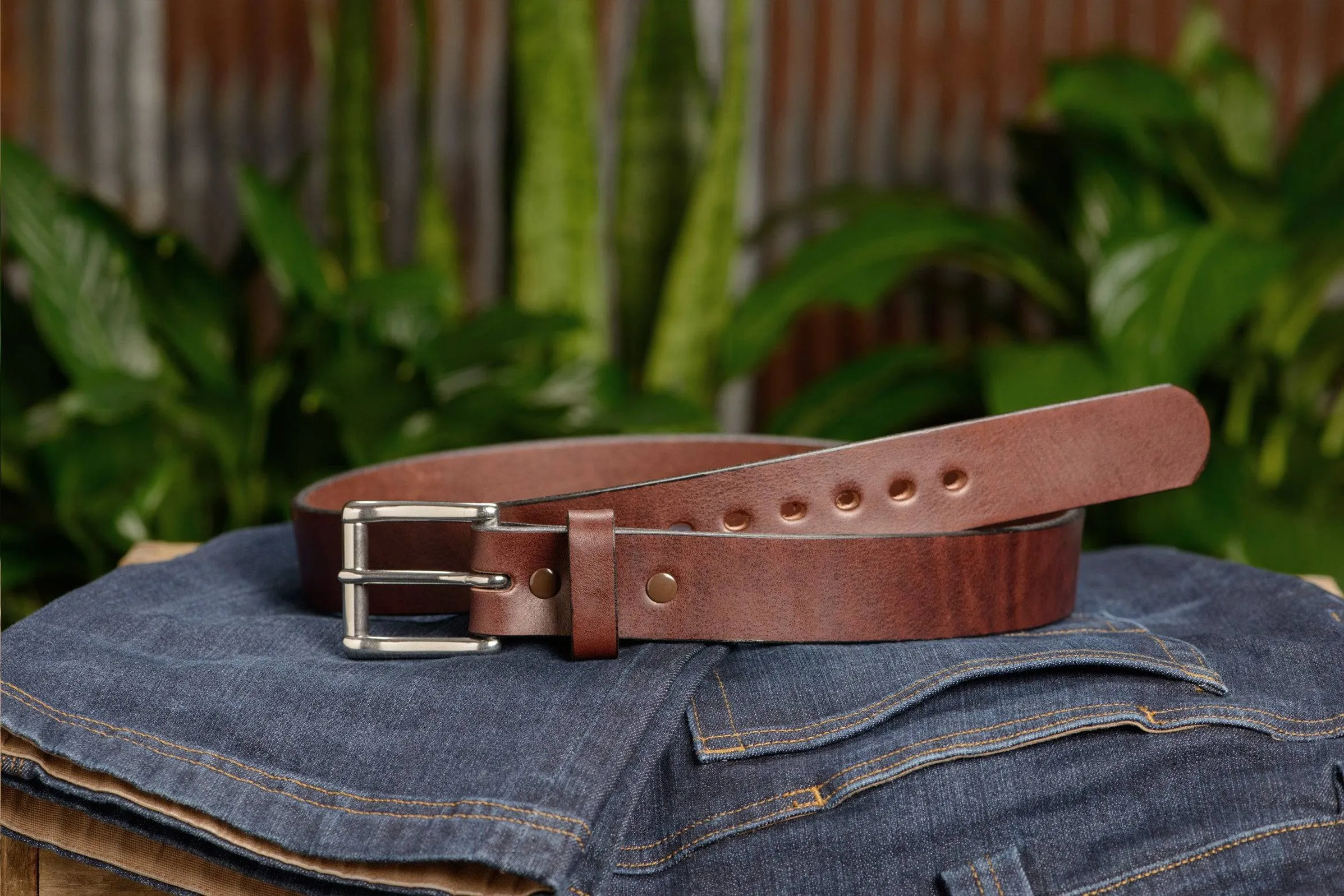 The Eastwood: Men's Brown Non Stitched Leather Belt Max Thick 1.50"