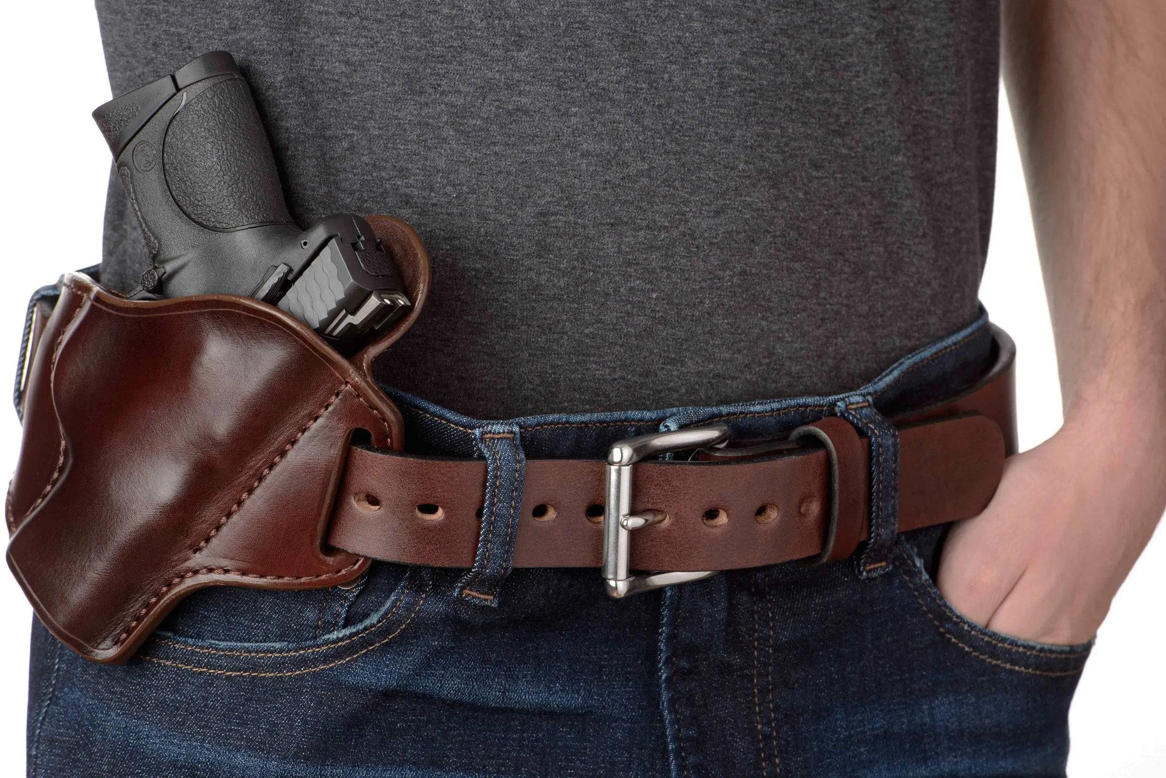 The Eastwood: Men's Brown Non Stitched Leather Belt Max Thick 1.50"
