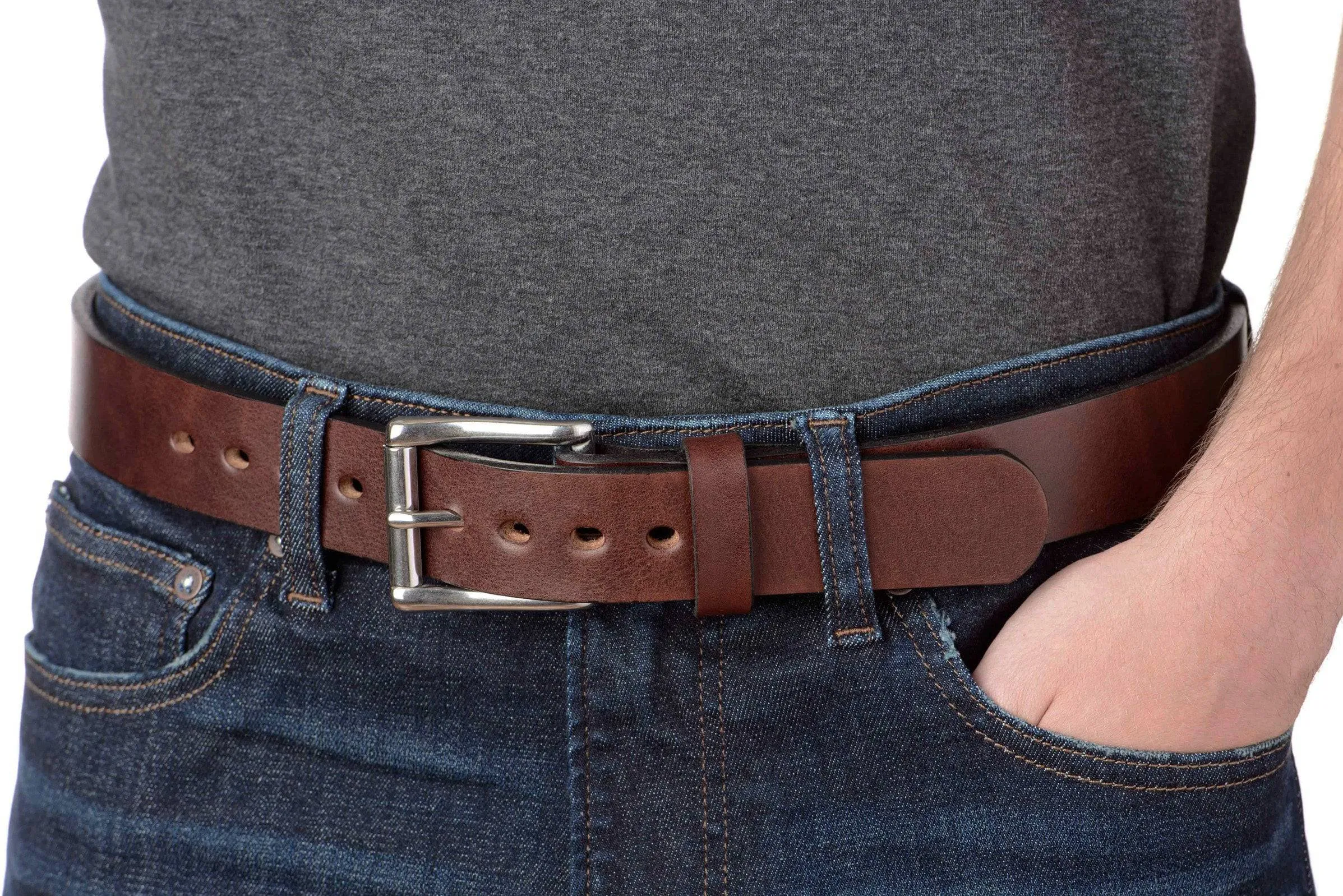 The Eastwood: Men's Brown Non Stitched Leather Belt Max Thick 1.50"
