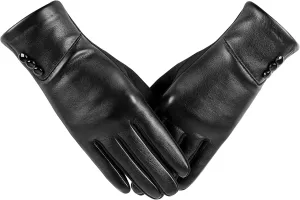 Touchscreen Wool Lined Leather Gloves, Windproof & Warm