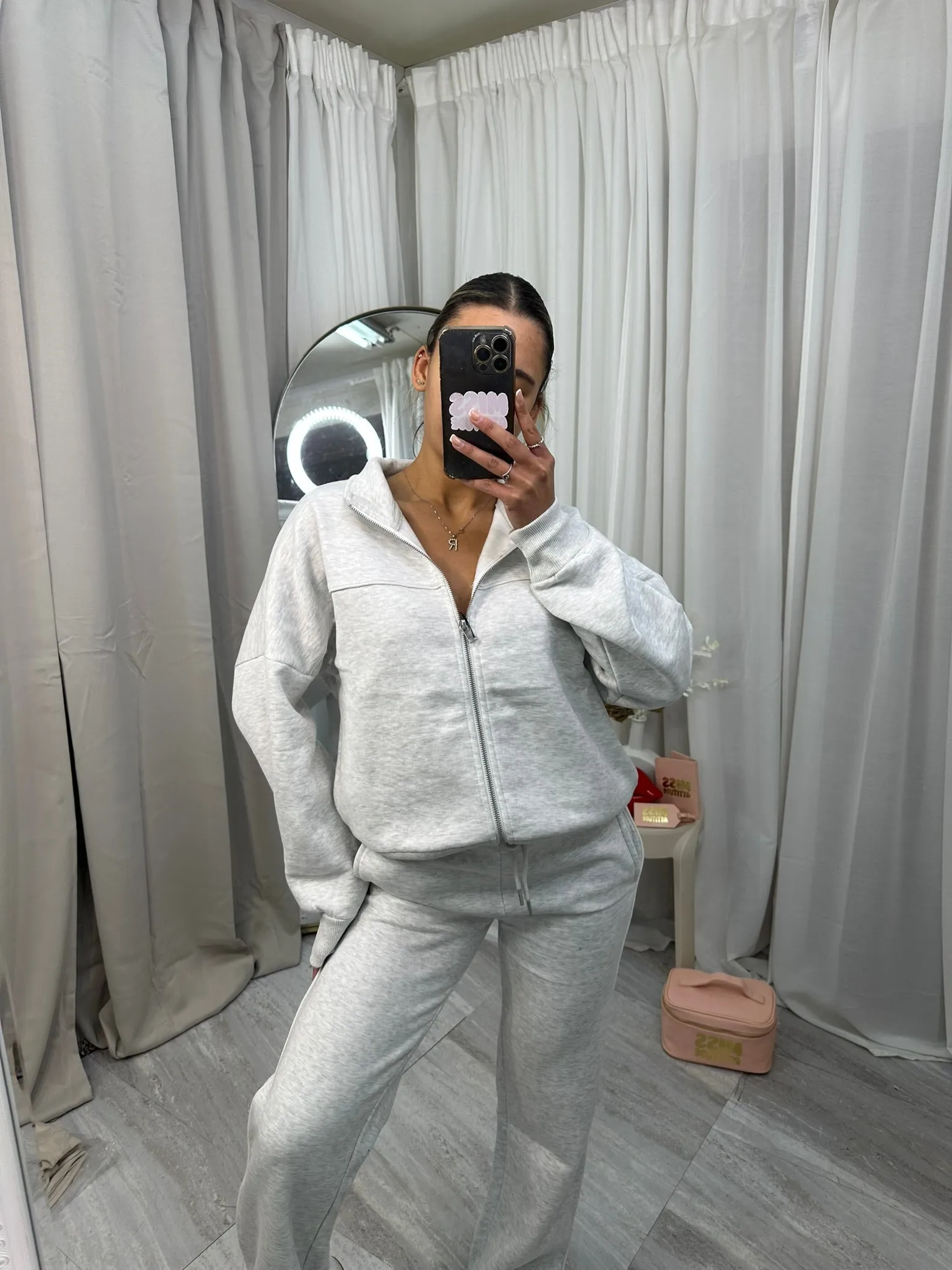 Tracksuit with wide leg bottoms and pin stripe
