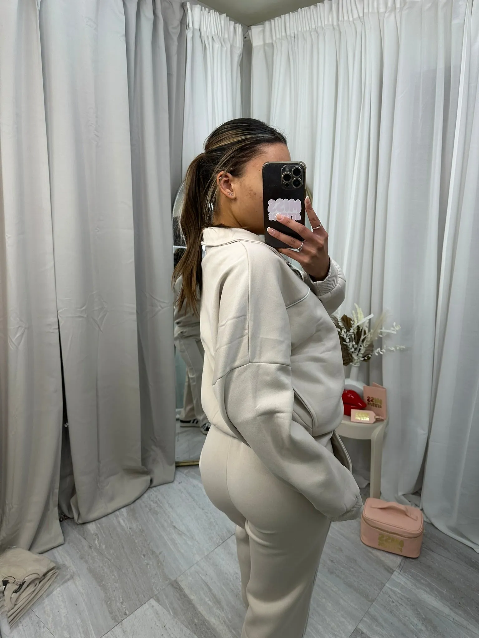 Tracksuit with wide leg bottoms and pin stripe
