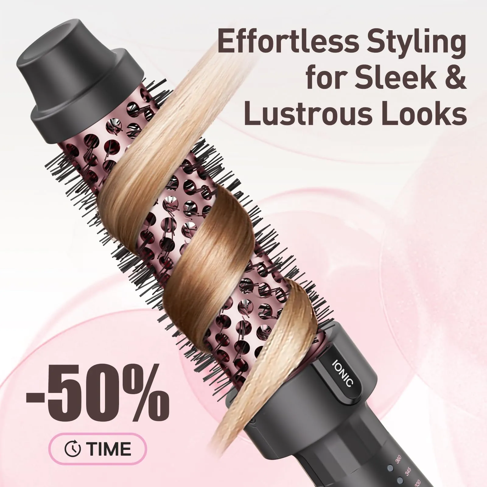 Tresses Touch Thermal Brush 1.25 Inch with 5 Temp Settings, Universal Voltage Hot Hair Curling Iron, Ceramic Tourmaline Ionic Thermal Round Curling Brush Suitable for Medium and Long Hair, Rose Gold