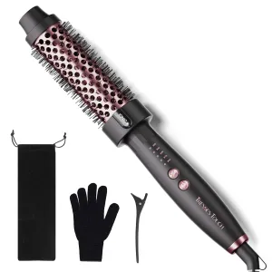 Tresses Touch Thermal Brush 1.25 Inch with 5 Temp Settings, Universal Voltage Hot Hair Curling Iron, Ceramic Tourmaline Ionic Thermal Round Curling Brush Suitable for Medium and Long Hair, Rose Gold