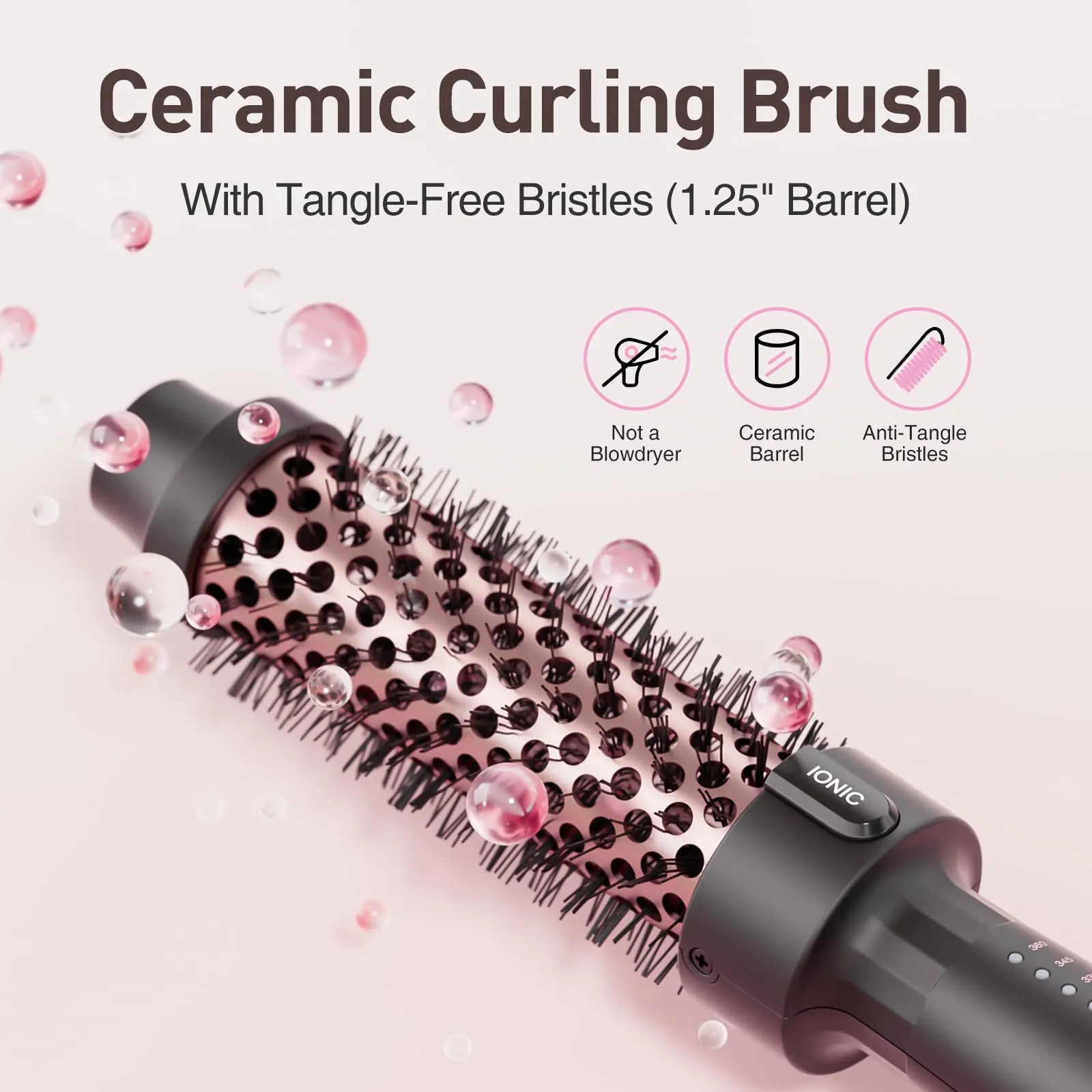 Tresses Touch Thermal Brush 1.25 Inch with 5 Temp Settings, Universal Voltage Hot Hair Curling Iron, Ceramic Tourmaline Ionic Thermal Round Curling Brush Suitable for Medium and Long Hair, Rose Gold