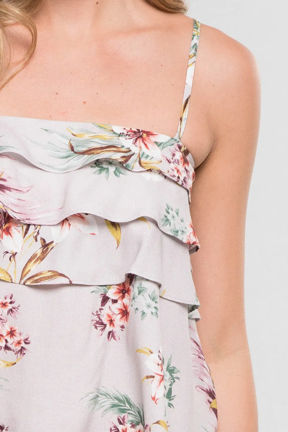 Tropical Floral Print Spaghetti Strap Swing Top