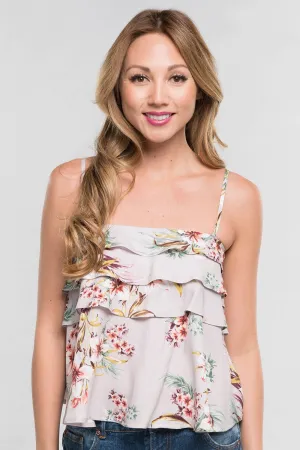 Tropical Floral Print Spaghetti Strap Swing Top