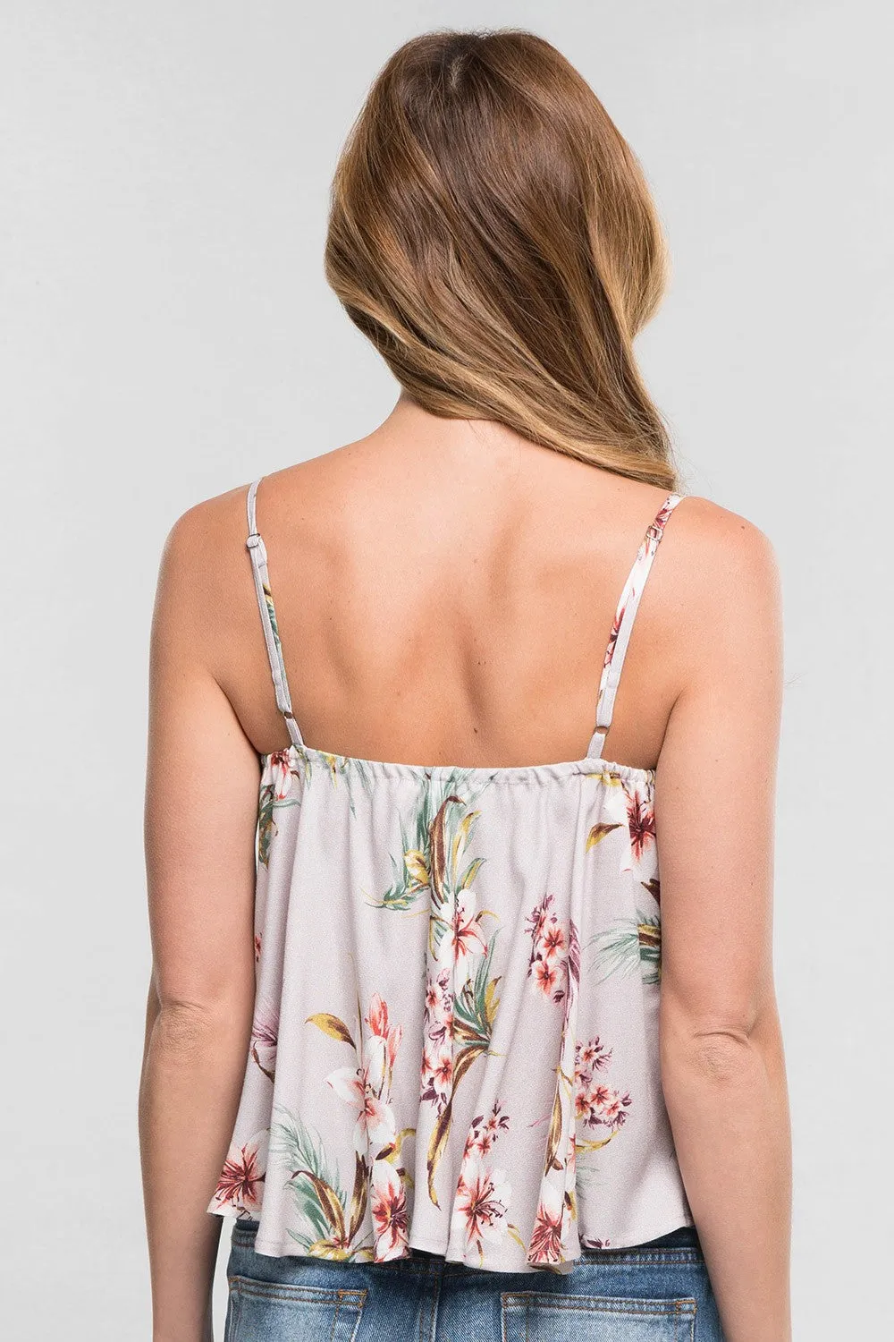 Tropical Floral Print Spaghetti Strap Swing Top