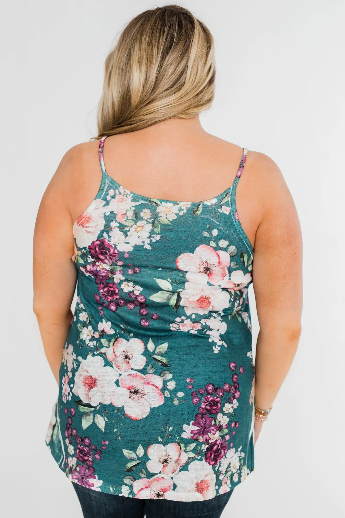 True Bliss Floral Tank Top- Dark Teal
