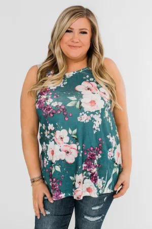 True Bliss Floral Tank Top- Dark Teal