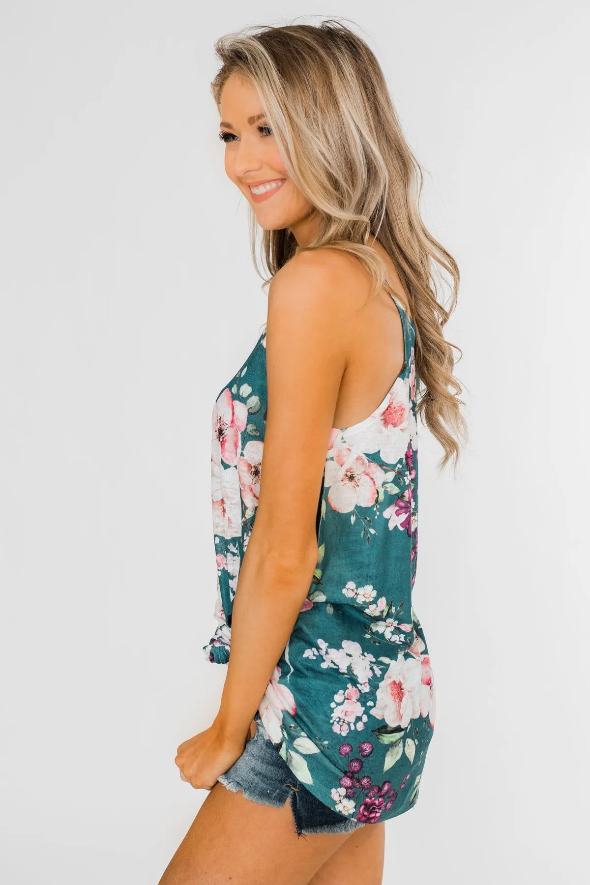 True Bliss Floral Tank Top- Dark Teal