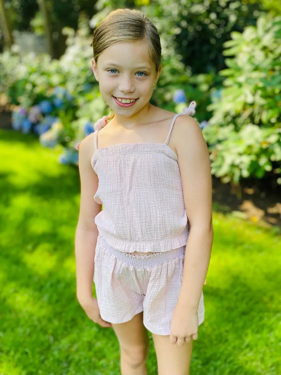 Tweenstyle by Stoopher Blush Gauze Spaghetti Strap Tank w/Gathered Top & Bottom