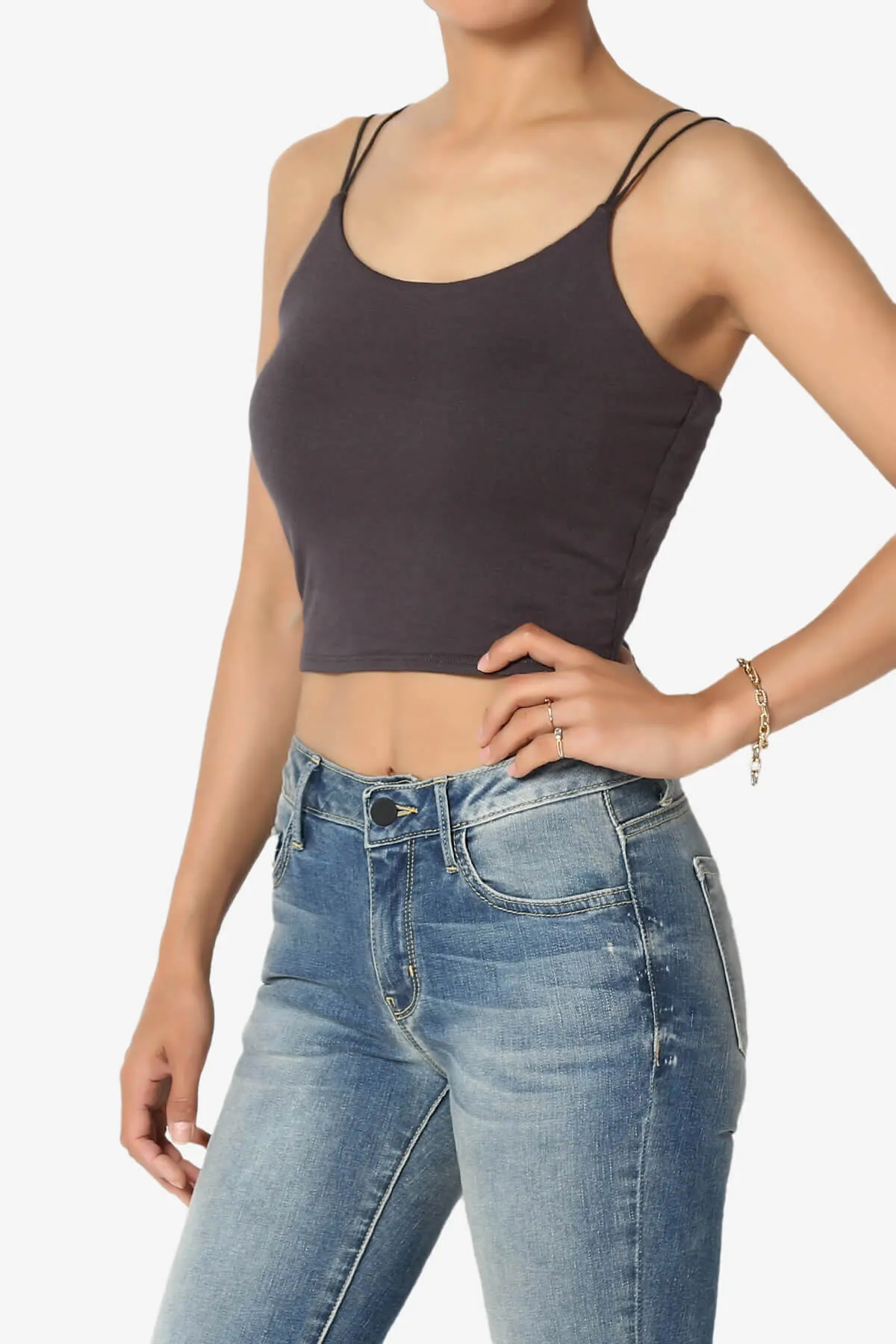 Twirl Spaghetti Straps Double Layer Crop Cami