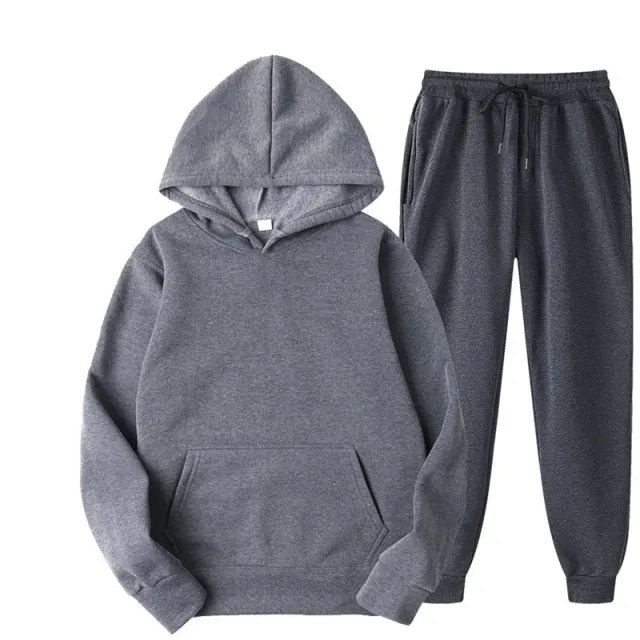 Two Piece Set  Fleece Tracksuit Women Winter Hooded Long Sleeve Hoodie Sport Pants