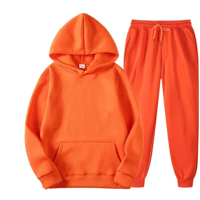 Two Piece Set  Fleece Tracksuit Women Winter Hooded Long Sleeve Hoodie Sport Pants