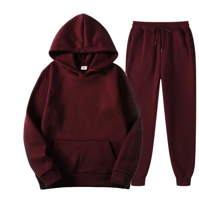 Two Piece Set  Fleece Tracksuit Women Winter Hooded Long Sleeve Hoodie Sport Pants