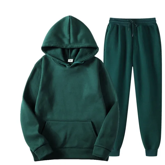 Two Piece Set  Fleece Tracksuit Women Winter Hooded Long Sleeve Hoodie Sport Pants