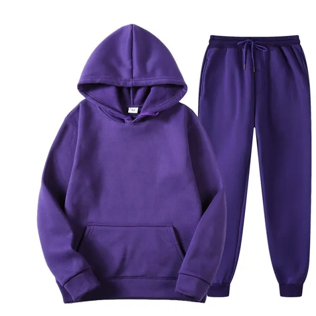 Two Piece Set  Fleece Tracksuit Women Winter Hooded Long Sleeve Hoodie Sport Pants