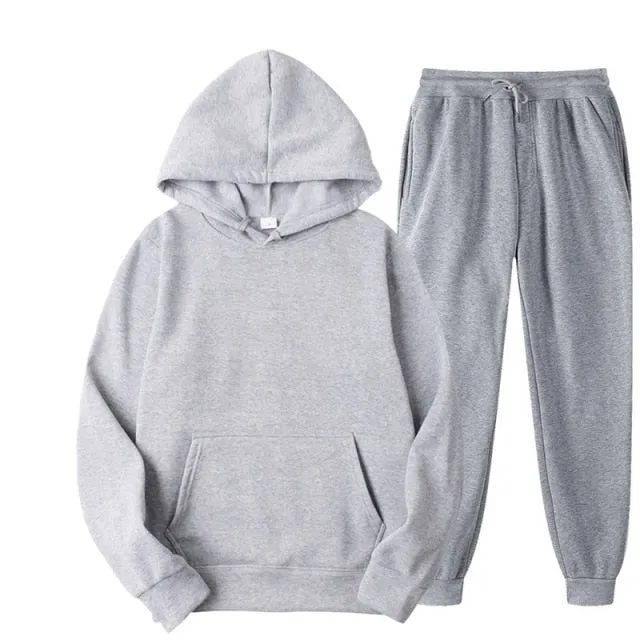 Two Piece Set  Fleece Tracksuit Women Winter Hooded Long Sleeve Hoodie Sport Pants