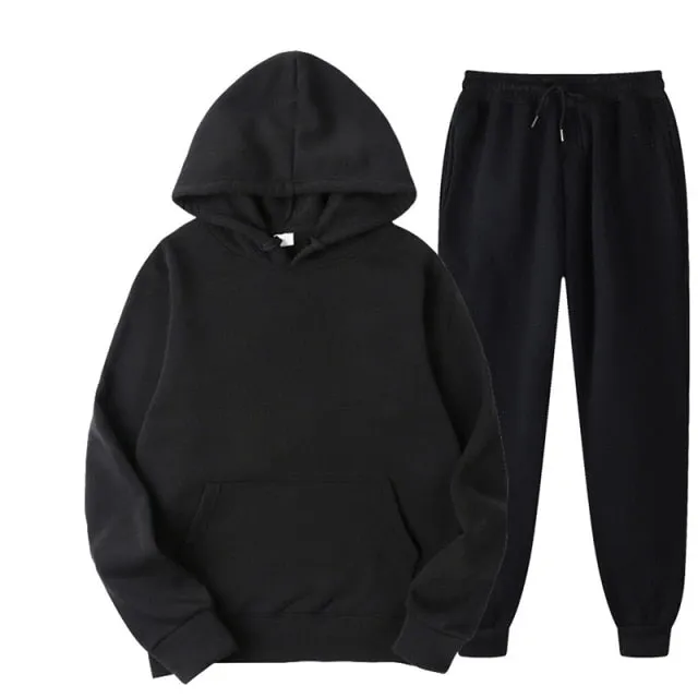 Two Piece Set  Fleece Tracksuit Women Winter Hooded Long Sleeve Hoodie Sport Pants
