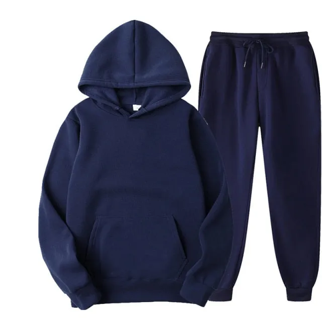 Two Piece Set  Fleece Tracksuit Women Winter Hooded Long Sleeve Hoodie Sport Pants