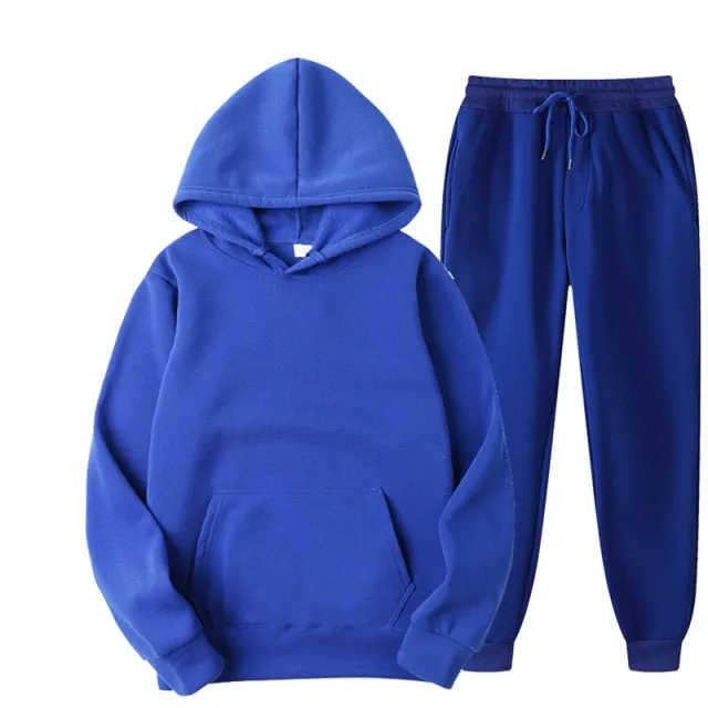 Two Piece Set  Fleece Tracksuit Women Winter Hooded Long Sleeve Hoodie Sport Pants