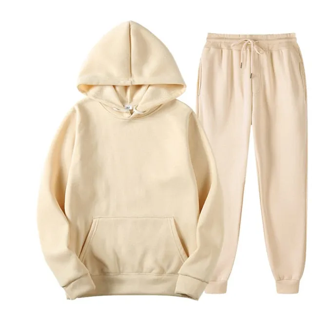 Two Piece Set  Fleece Tracksuit Women Winter Hooded Long Sleeve Hoodie Sport Pants