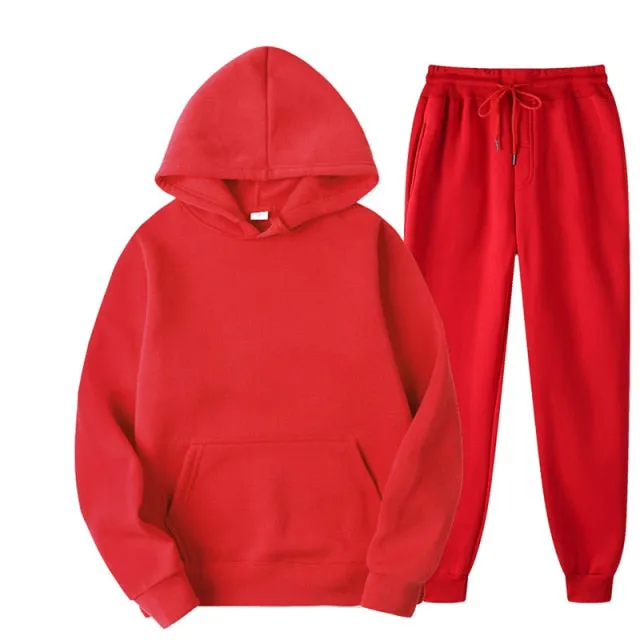Two Piece Set  Fleece Tracksuit Women Winter Hooded Long Sleeve Hoodie Sport Pants
