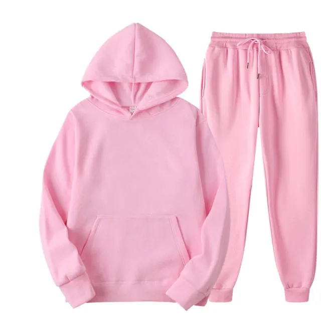 Two Piece Set  Fleece Tracksuit Women Winter Hooded Long Sleeve Hoodie Sport Pants