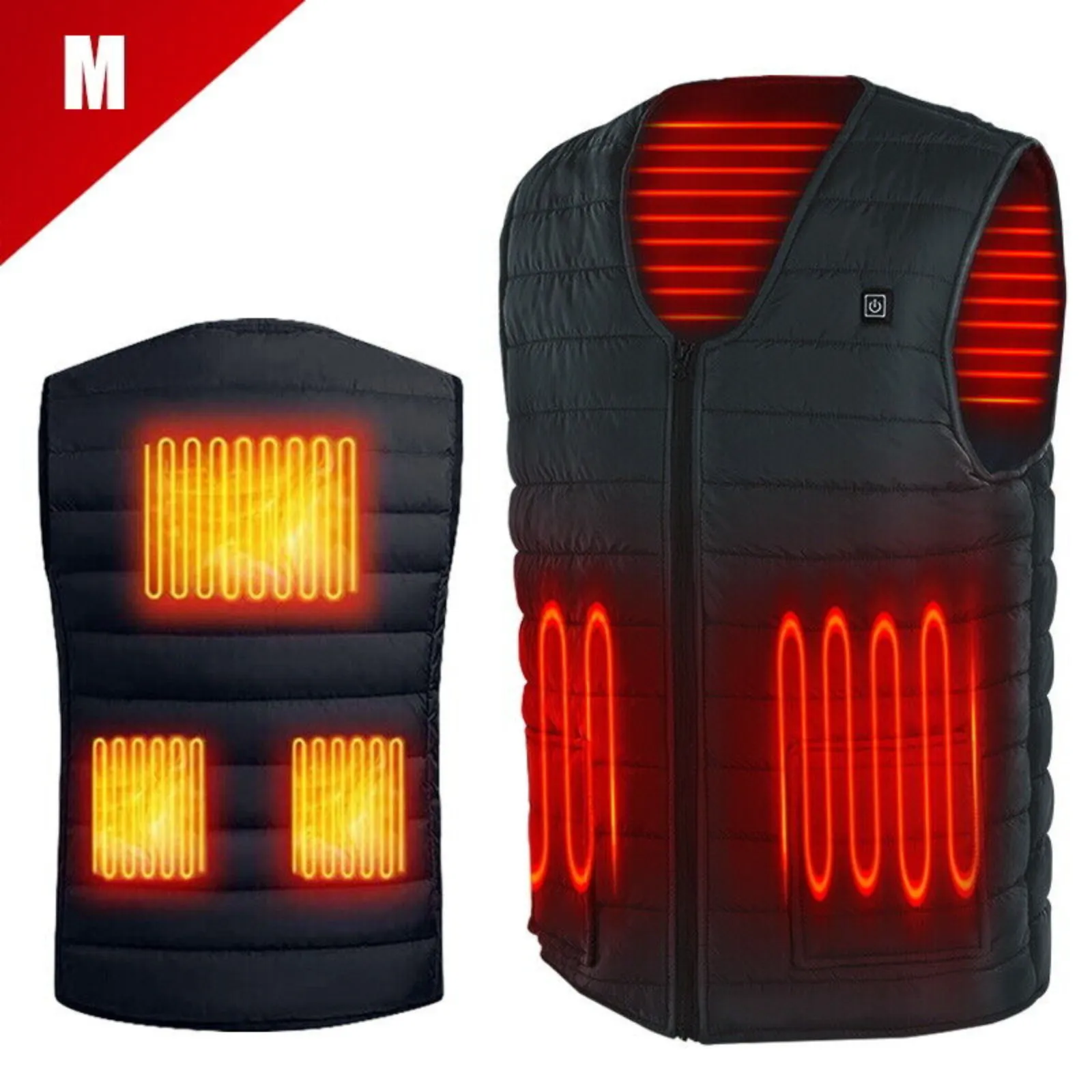 Unisex Black Body Warmer Heat Pad Winter Electric Vest Heated Jacket Medium