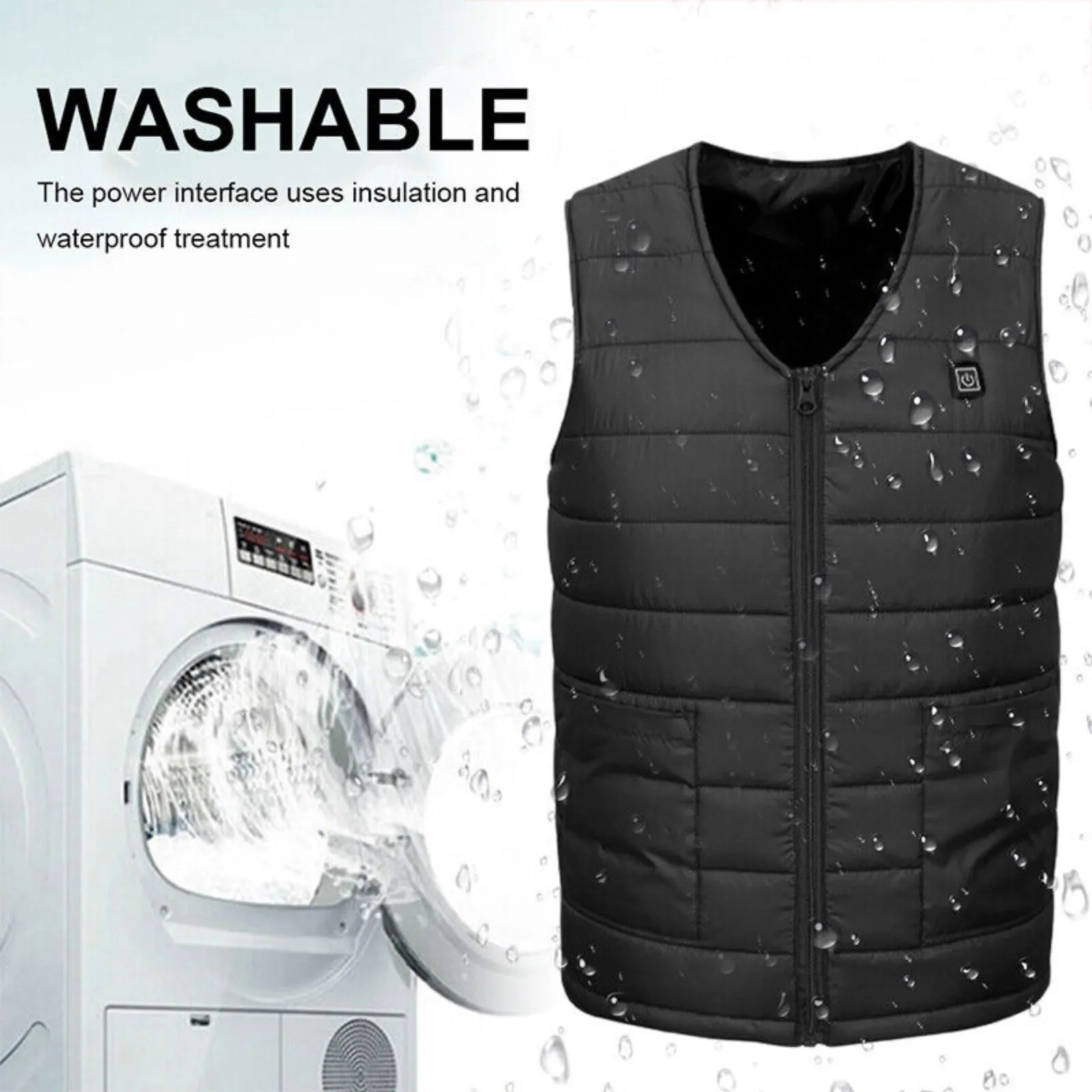 Unisex Black Body Warmer Heat Pad Winter Electric Vest Heated Jacket Medium