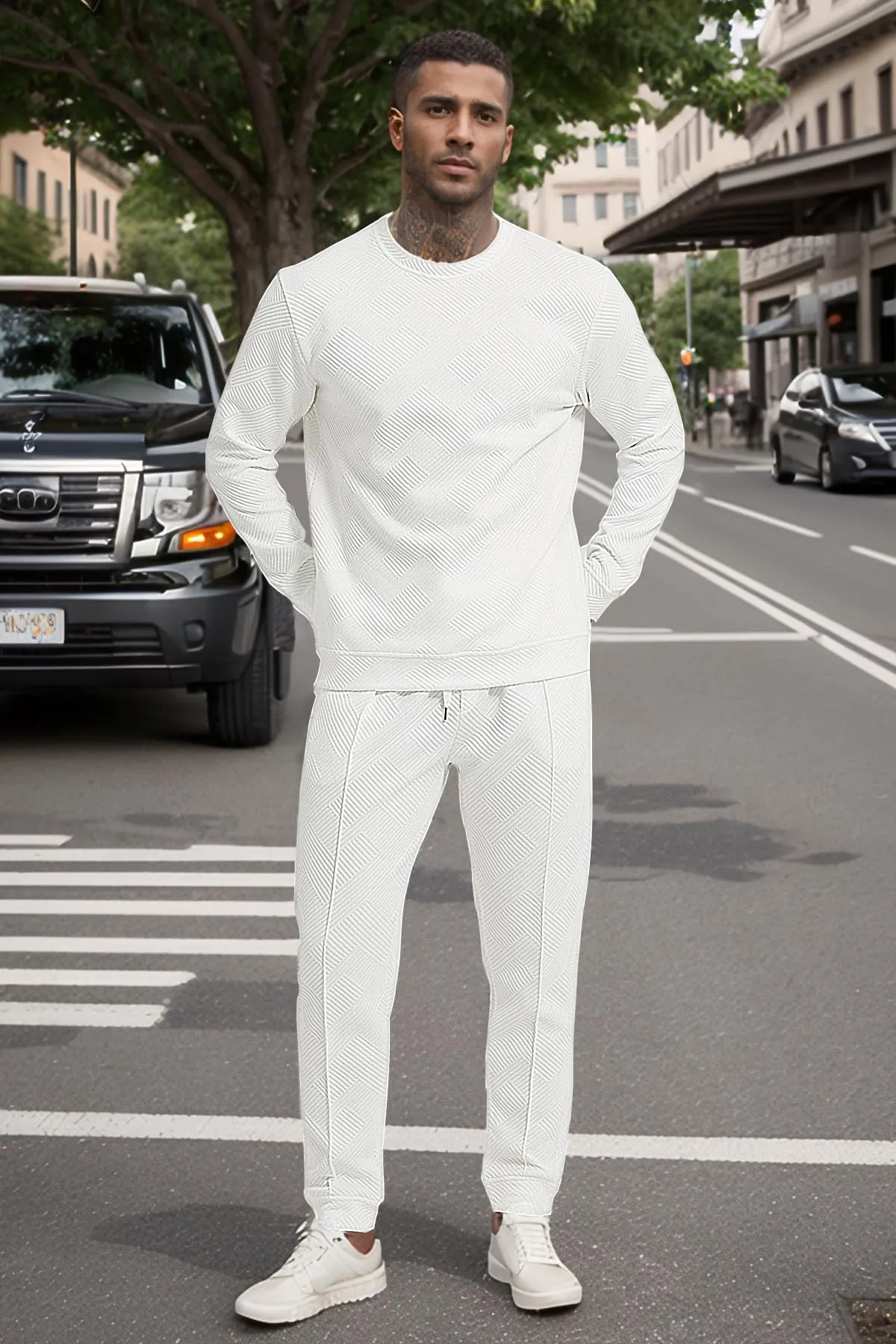 UOUA Men's 2 Piece Sweat Suits Set Long Sleeve Sweatshirt Jogging Sweatpants Tracksuits Outfits