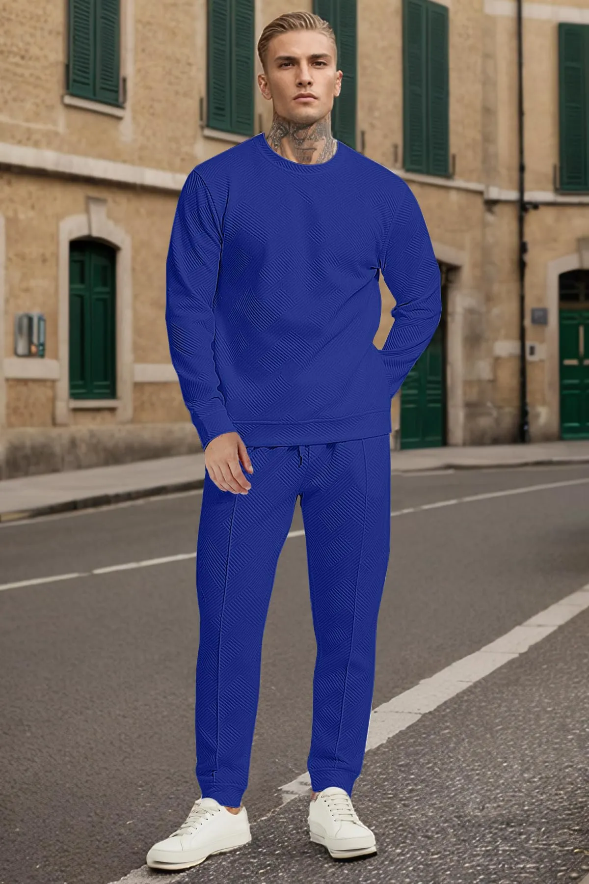 UOUA Men's 2 Piece Sweat Suits Set Long Sleeve Sweatshirt Jogging Sweatpants Tracksuits Outfits