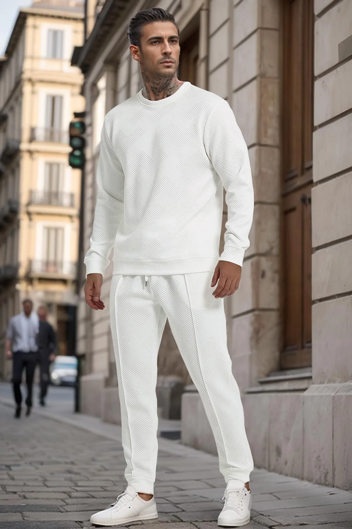 UOUA Men's 2 Piece Sweat Suits Set Long Sleeve Sweatshirt Jogging Sweatpants Tracksuits Outfits