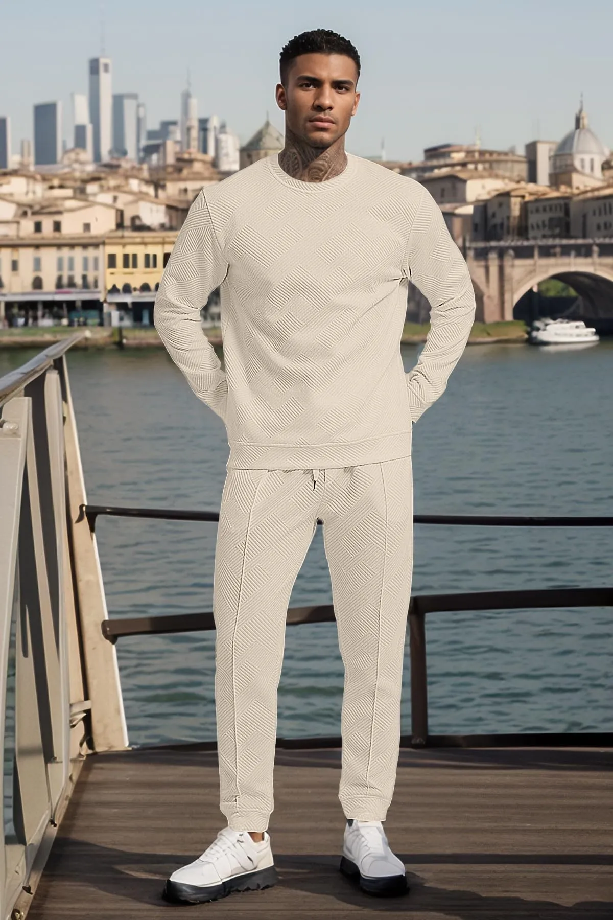 UOUA Men's 2 Piece Sweat Suits Set Long Sleeve Sweatshirt Jogging Sweatpants Tracksuits Outfits