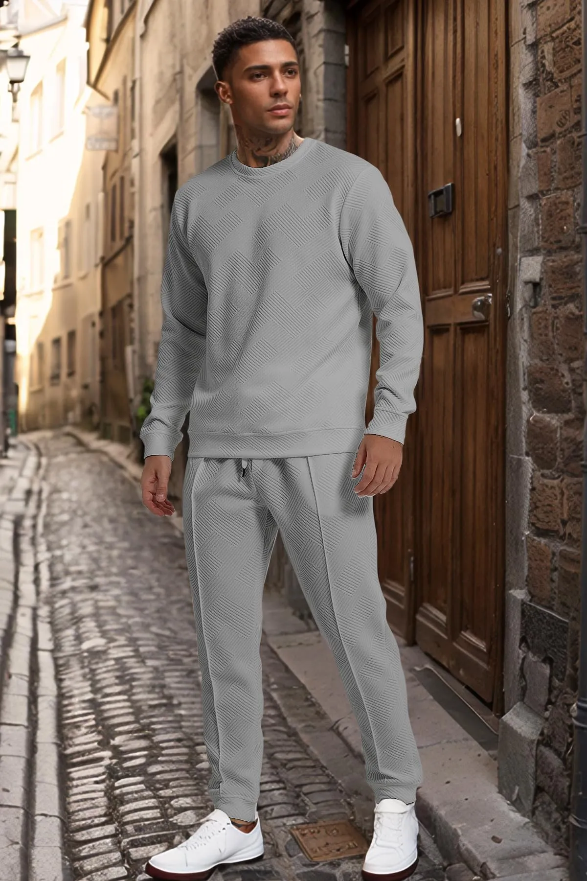 UOUA Men's 2 Piece Sweat Suits Set Long Sleeve Sweatshirt Jogging Sweatpants Tracksuits Outfits
