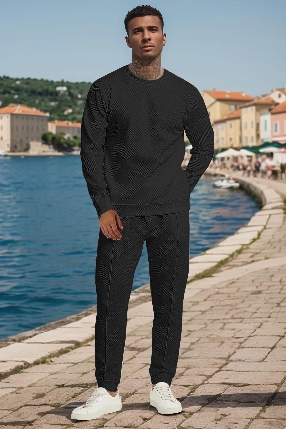 UOUA Men's 2 Piece Sweat Suits Set Long Sleeve Sweatshirt Jogging Sweatpants Tracksuits Outfits