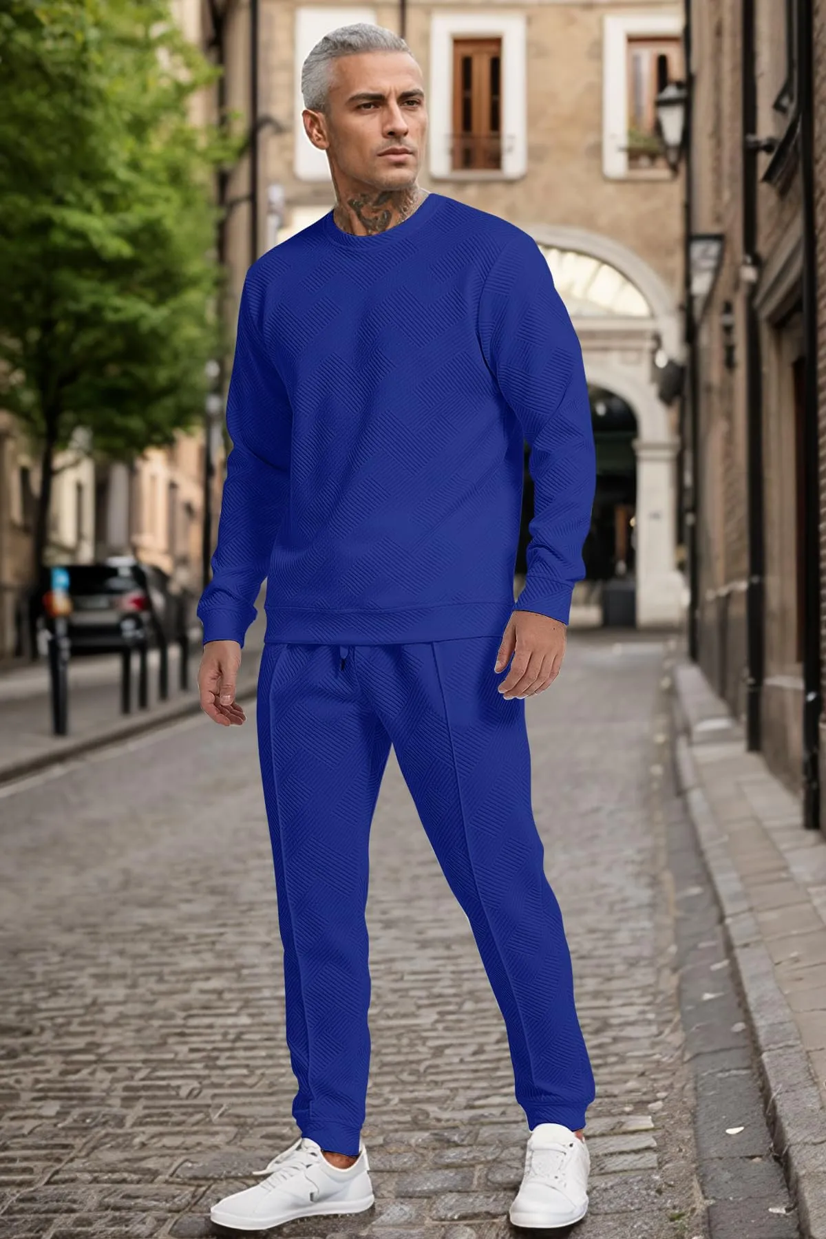 UOUA Men's 2 Piece Sweat Suits Set Long Sleeve Sweatshirt Jogging Sweatpants Tracksuits Outfits