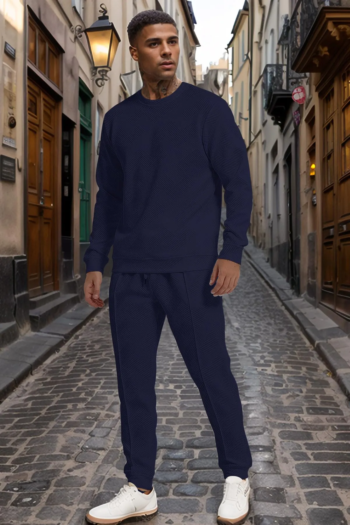 UOUA Men's 2 Piece Sweat Suits Set Long Sleeve Sweatshirt Jogging Sweatpants Tracksuits Outfits