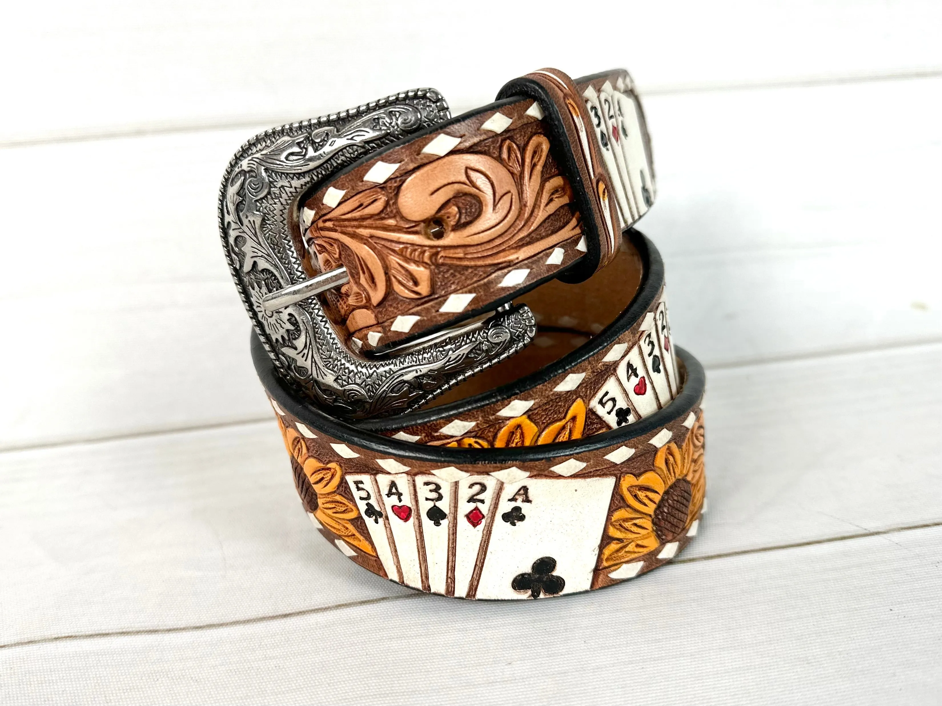 Vegas Desert Sunflower Tooled Leather Woman’s Belt