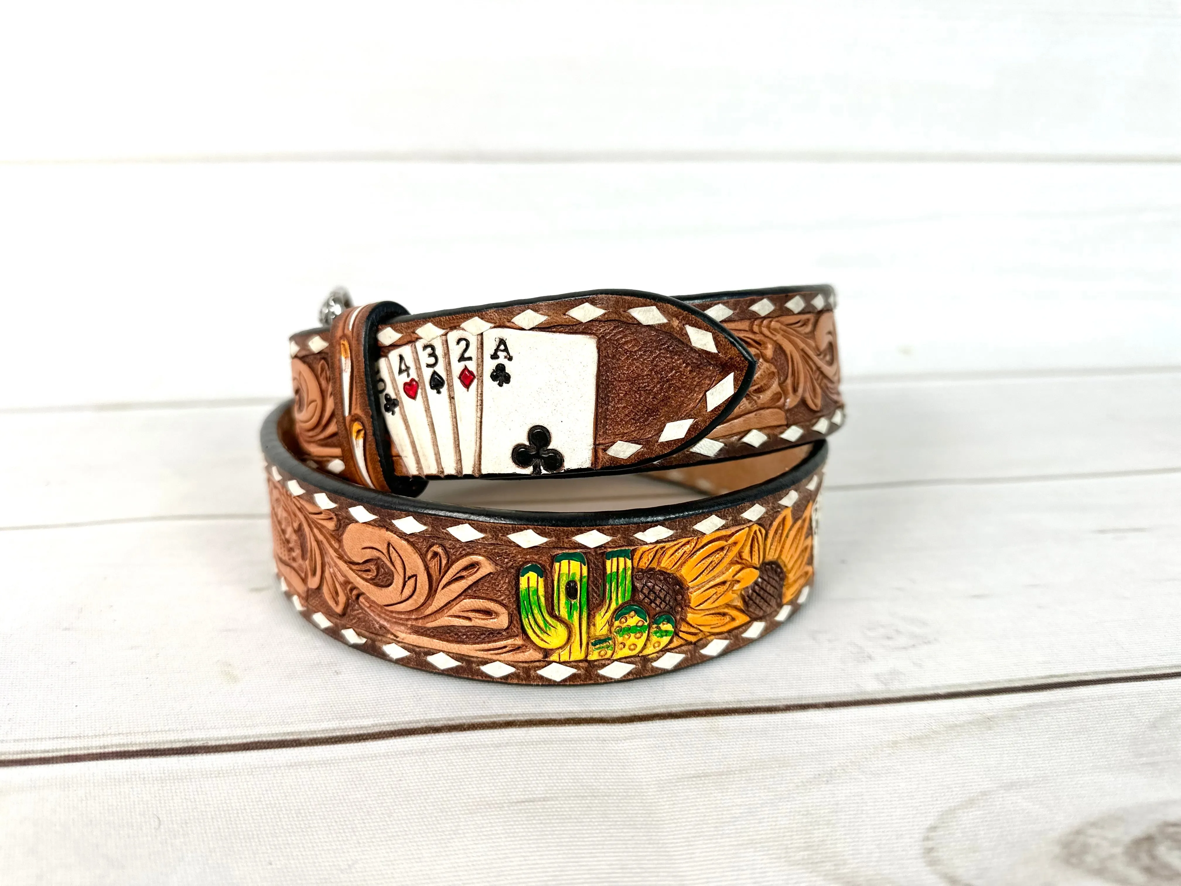 Vegas Desert Sunflower Tooled Leather Woman’s Belt