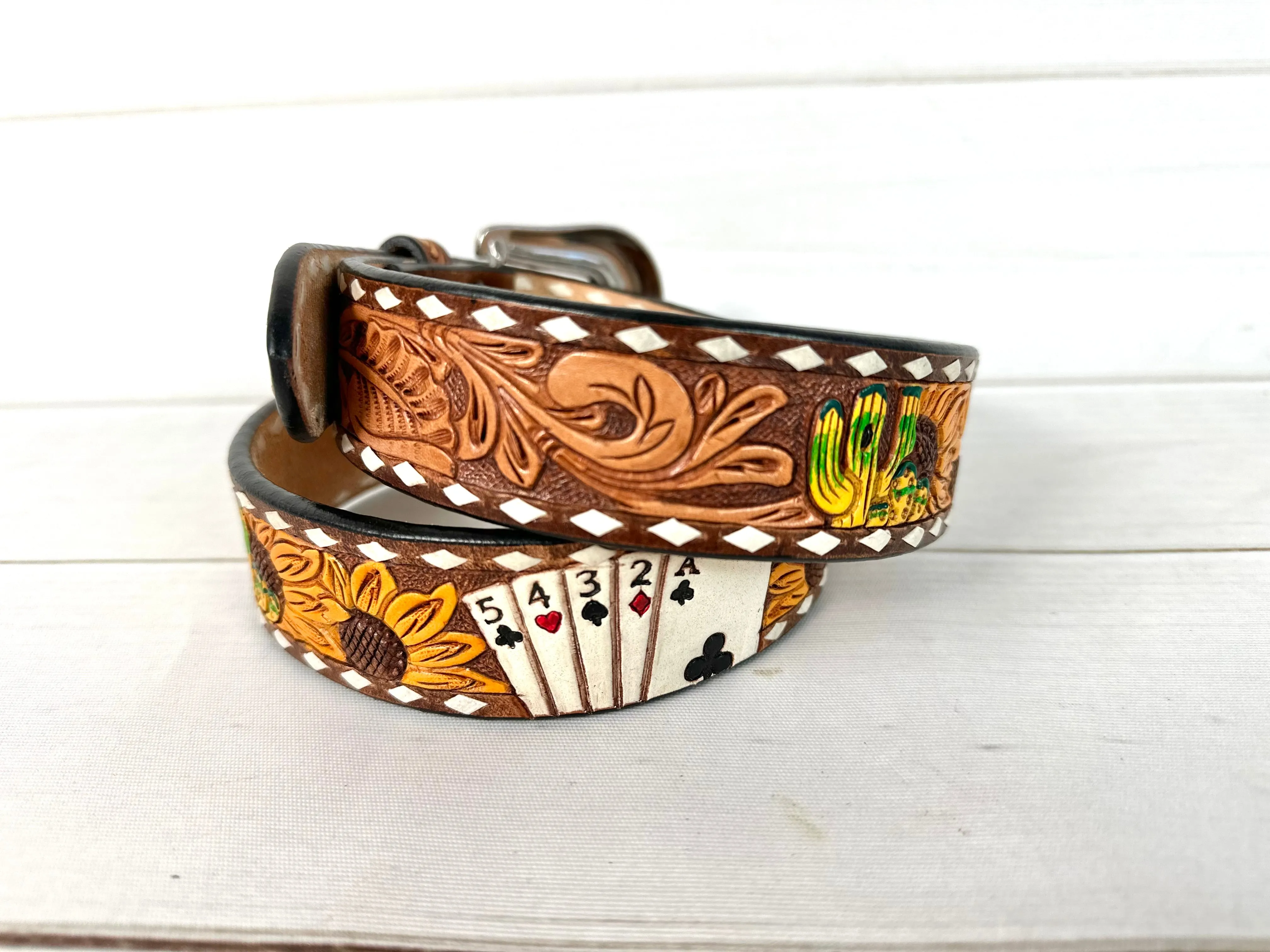 Vegas Desert Sunflower Tooled Leather Woman’s Belt
