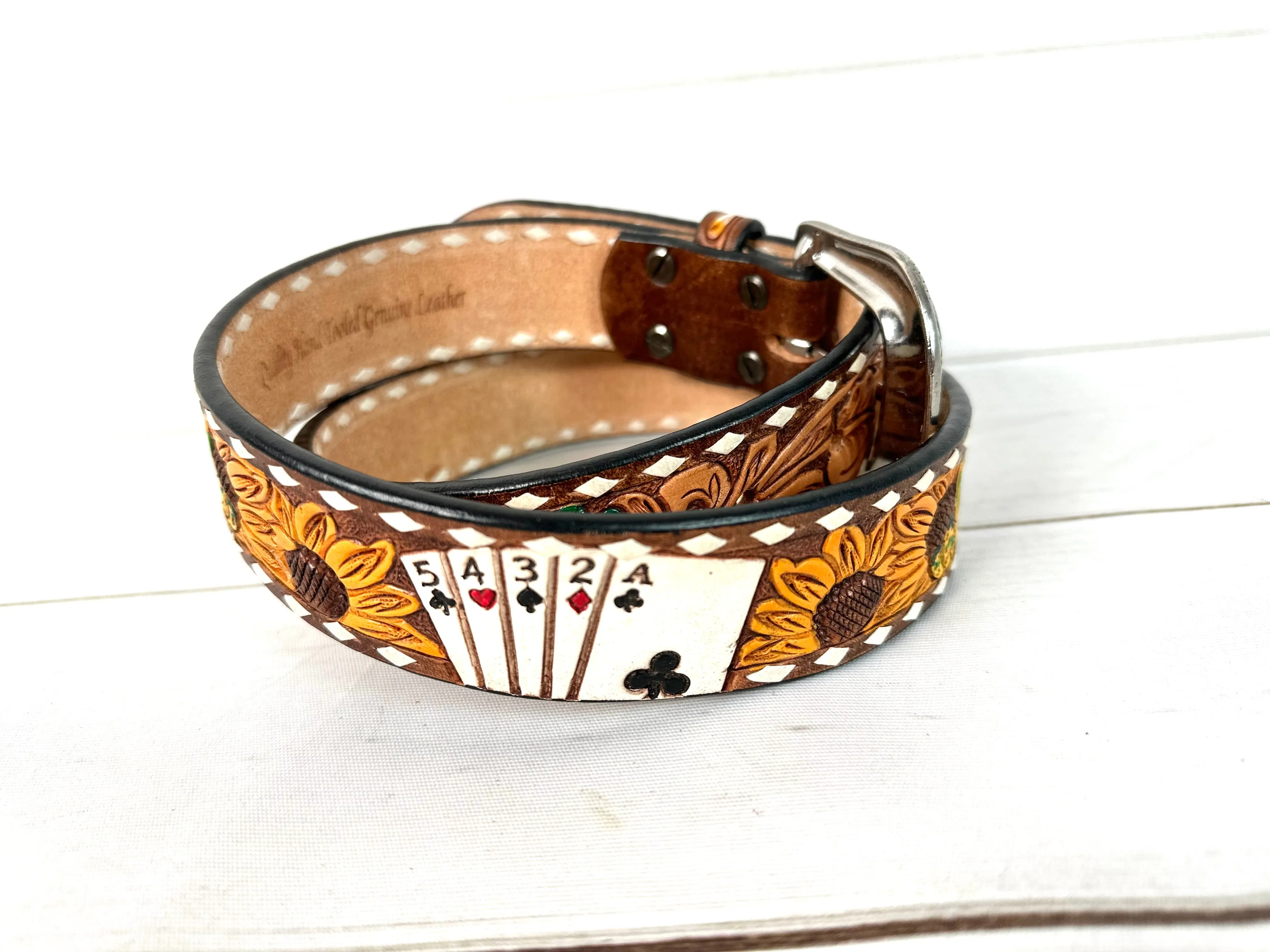 Vegas Desert Sunflower Tooled Leather Woman’s Belt
